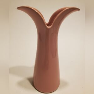 Vintage MCM Muave Pink Ceramic Split Top Tulip Vase 6 Inches Tall 4 Inches Top